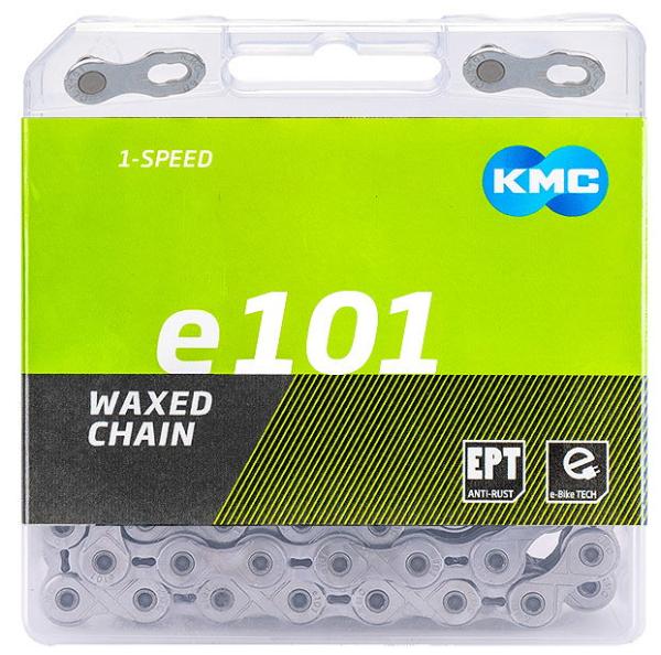 KMC E-Bike Kette e101 EPT WAXED Nabenschaltung silber 112 Glieder, 1/2" x 1/8"