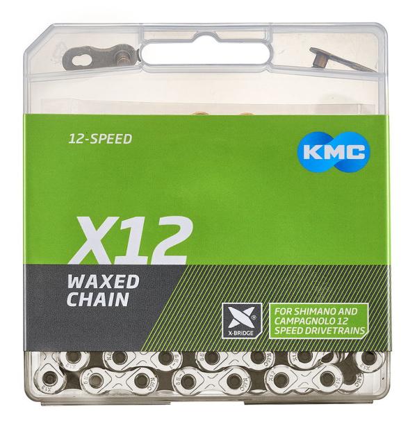 KMC Fahrrad Kette X12 WAXED 12-fach silber/schwarz 126 Glieder, 1/2" x 11/128"