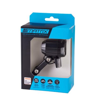 MATRIX E-Bike LED Scheinwerfer Shiny E-Bike 50 LUX FL500 mit Tagfahrlicht  50 Lux  SB-Verpackung Produktbild 1